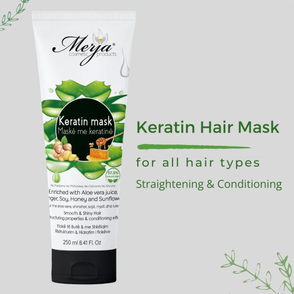 Haarmaske mit Keratin, natürliche Haarglättung und Glanz, 97,5 % natürlichen Ursprungs.